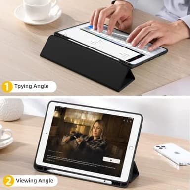 Akkerds Case Compatible with iPad 10.2 Inch 2021/2020/2019, for iPad 9th/8th/7th Generation Case with Pencil Holder, Protective with Soft TPU Back, Auto Sleep/Wake Cover, Black - Image 7