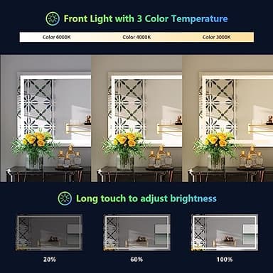 YEELAIT 50x32 Inch RGB LED Bathroom Mirror Front Light and RGB Backlit Lighted Vanity Mirror for Bathroom Wall Mounted Dimmable Anti Fog Memory Shatter-Proof IP54 Waterproof Horizontal/Vertical - Image 4