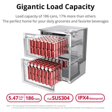 Frostronics 24-Inch 186 cans Outdoor Drawer Refrigerator, 5.47 cu. ft. Built-In Outdoor Drawer Beverage Cooler, 26°F Outdoor Drawer Beverage Fridge, SUS304, Dual Mode, Lockable, ETL & NSF7 Certified - Image 4