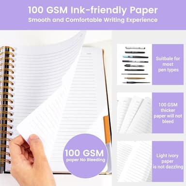 Hardcover Spiral Notebook with Tabs 8"x10" Large Spiral Lined Journals for Women with Dividers 240 Pages College Ruled Composition Notebook 5 Subject Notebook for Work, Back to School, Gifts, Purple - Image 4