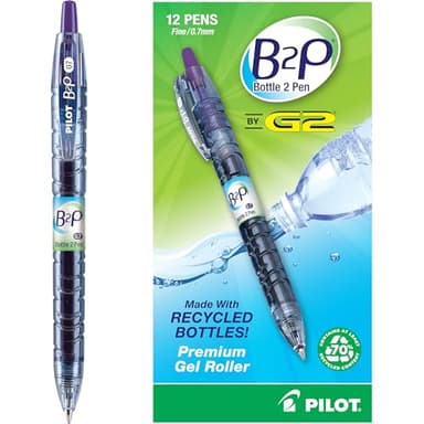PILOT B2P - Bottle to Pen Refillable & Retractable Rolling Ball Gel Pen Made From Recycled Bottles, Fine Point, Purple G2 Ink, 12-Pack (31622) - Image 1
