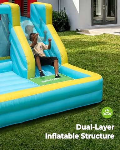 Outfunny Inflatable Bounce House, Large Bouncy Castle for Kids with Slide, Outdoor & Indoor, 450W Blower - Blue - Image 5