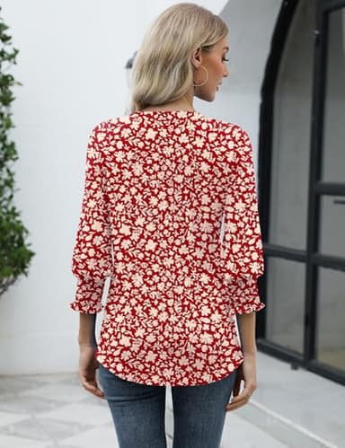 LOMON Womens Christmas Tops 3/4 Length Sleeve Womens Tops V Neck T Shirt for Womens Fashion Trendy Red Apricot Floral XXL - Image 4