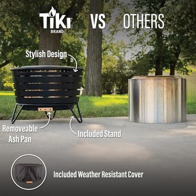 TIKI Patio Fire Pit Bundle – 25-Inch Smokeless Wood Burning Outdoor Fire Pit for Backyard, Patio, Deck & Garden with Removable Ash Pan, Stand & Weather-Resistant Cover – Modern Black Stainless Steel - Image 6