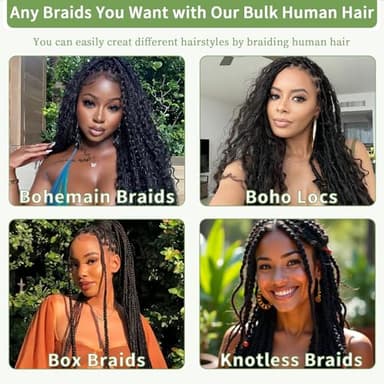 Human Braiding Hair for Boho Braids 120g 20 Inch 12A Deep Water Wave Bulk Human Hair Knotless Boho Braiding Curly 100% Virgin No Weft Extensions Bohemian Braids 3 Bundles/Pack Natural Color - Image 5