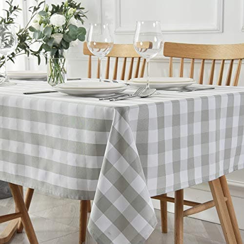 maxmill Square Checkered Tablecloth Water Resistance Antiwrinkle Spillproof Heavy Weight Gingham Table Cloth Buffalo Plaid for Buffet Banquet Parties Holiday Dinner 70 x 70 Inch Grey and White - Image 1