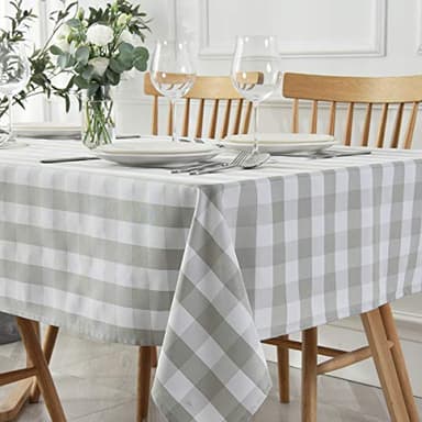 maxmill Square Checkered Tablecloth Water Resistance Antiwrinkle Spillproof Heavy Weight Gingham Table Cloth Buffalo Plaid for Buffet Banquet Parties Holiday Dinner 70 x 70 Inch Grey and White - Image 1