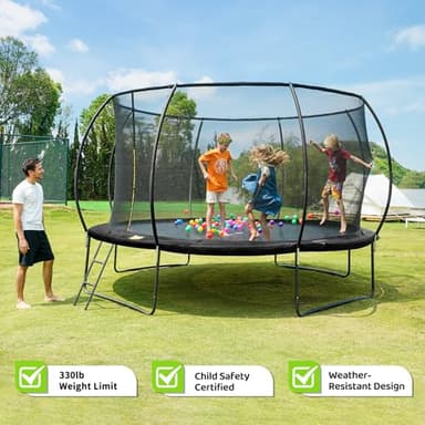 Gigu 10 FT Recreational Trampoline -Reinforced T-Socket Frame, Double Zippered Entry, Includes Ladder and Enclosure, Outdoor Specific - Image 2