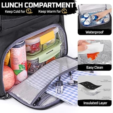 MOZETO Laptop Lunch Backpack for Men, Tactical Inspired Utility Anti-Theft Work Bag with Cooler Compartment Lunchbox (Black, 17 Inch) - Image 3