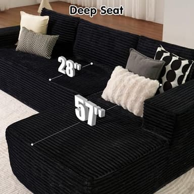 ovios 104" Cloud Sectional Couch with L-Shape Chaise,Modern Modular Sofa with Deep Seat, Upholstered Couches for Living Room Bedroom,No Assembly Required, Black (Plush Corduroy Fabric) - Image 3