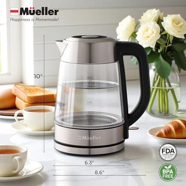 Mueller Rapid Boil Electric Kettle 1.8L – Borosilicate Glass & Stainless Steel – BPA-Free Tea Kettle, LED Light, Auto Shut-Off, Boil Dry Protection Water Heater – Fast Heating, Kitchen Appliances - Image 8