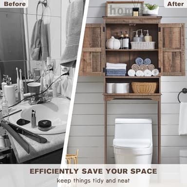 ACCOHOHO Over The Toilet Storage Cabinet, Farmhouse Bathroom Cabinet with Adjustable Shelf & Barn Door, 67" Tall Over The Toilet Shelf, Rustic Brown - Image 4