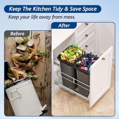 Insputer Dual Pull Out Trash Can Under Cabinet with Soft-Close Slides, Heavy Duty Under Sink Trash Can Kit for Kitchen Sink, Laundry, Garbage Can Not Included, Requires 17" W X 24" D Cabinets - Image 8