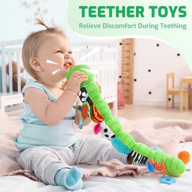 Sumobaby Baby Toys 0-6 6-12 Months, Music Caterpillar Plush Toy with Baby Mirror, Pull String&Crinkle Rattle,Infant Teething Toys,Tummy Time for 0-3-6-12 Month Boys Girls Newborn Gifts (Green-Leaf) - Image 4