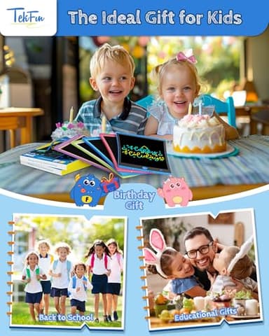 TEKFUN 2 Pack LCD Writing Tablet with Stylus, 8.5in Erasable Doodle Board Mess Free Drawing Pad for Kids, Car Trip Educational Toys Birthday Christmas Gift for 3 4 5 6 7 Girls Boys (2*Blue) - Image 5