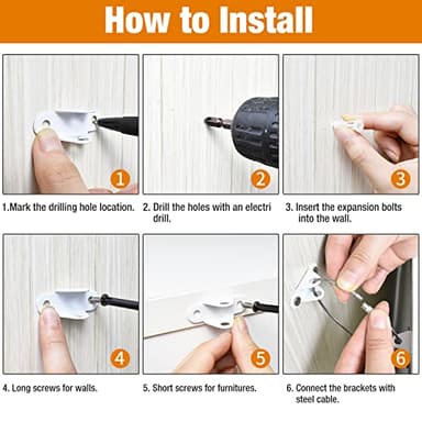 Ougourim Furniture Anchors (10 Packs) Anti Tip Furniture Anchors for Baby Proofing, Furniture Wall Anchor Earthquake Straps for Furniture Dresser Wall Safety Anchor Furniture Fasteners to Wall, White - Image 7