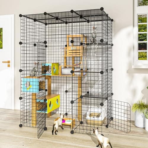 PAWING Cat Large Enclosure - DIY Catio Ideal for 1-3 Cats, Indoor & Outdoor, Detachable Metal Wire Kennel, 2x3x4 Exercise Place - Image 1