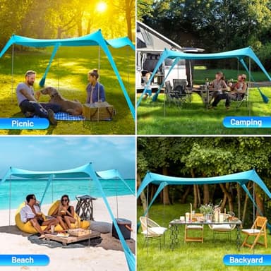BOTINDO Family Beach Tent Canopy Sun Shade, Pop Up Grande Beach Tent Sun Shelter Stability 4 Poles with Portable Carry Bag Outdoor Shade for Fishing Backyard Camping (Turquoise, 10x10FT 4Pole) - Image 7