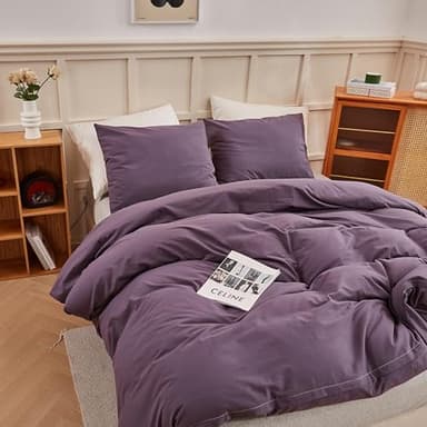 ECOCOTT Lilac Purple Duvet Cover King Size, 100% Washed Cotton 3 Piece Bedding Set 1 Duvet Cover with Zipper and 2 Pillowcases, Ultra Soft and Easy Care Breathable Duvet Cover Set ((Lilac Purple,King) - Image 8