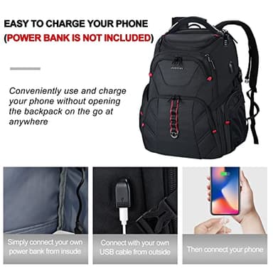 VANKEAN 17.3'' Travel Laptop Backpack TSA Friendly, Water Resistant Anti Theft Extra Large College Backpacks with RFID Pockets, USB Port for Men Women Business Work Bag, Black - Image 6