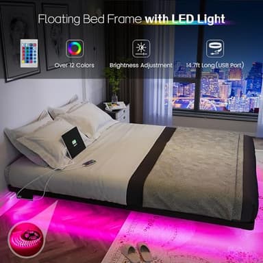 OLEVS Floating Bed Frame Queen Size with Smart LED Lights and Charging Station - Modern Metal Platform Bed, Easy Assembly No Box Spring Needed - Image 4