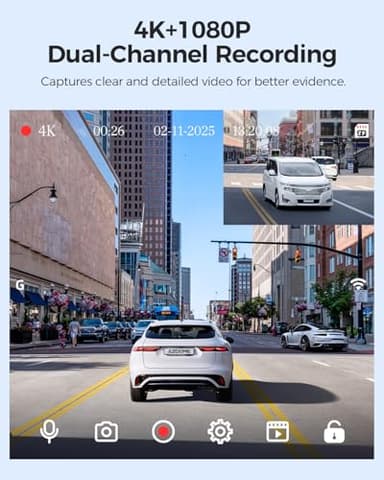 AZDOME M01 Max UHD 4K Dash Cam Front and Rear, Built-in Wi-Fi, Free 64GB Card, App Control, 4K+1080 Dash Camera for Car, Built-in ADAS, G-Sensor, IP68 Waterproof, 24H Parking Mode Dashcam - Image 3