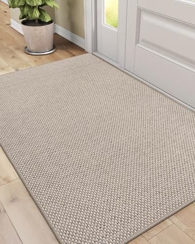 DEXI Door Mat Inside Entrance 32x48, Ultra Non Slip Rubber Backed Dirt Trapper, Low Profile Thin Welcome Doormat, Absorbent Easy Clean Entry Mats for Entryway, Patio, Beige - Image 1