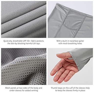 BASSDASH UPF 50+ Men’s Long Sleeve Fishing Shirt with Mask UV Neck Gaiter Hoodie (Ash Grey, X-Large) - Image 4