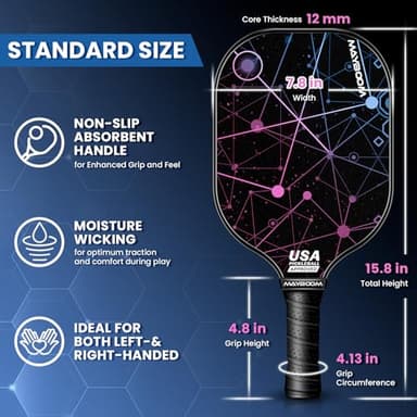 Pickleball Paddles Set of 2 or 4, USAPA Approved Pickleball Set with 4 Pickleball Balls and Pickleball Bag, Fiberglass Pickle Ball Rackets 2 Pack for Beginner(Constellation) - Image 3