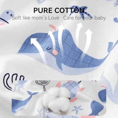 FIEMOL Baby Sleep Sack 6-12 Months, Long Sleeve Baby Wearable Blanket 0.5 Tog with Mittens, 2-Way Zipper Infant Cotton Sleeping Sack for Boy and Girl Blue Sea 2 Pack (Medium) - Image 5