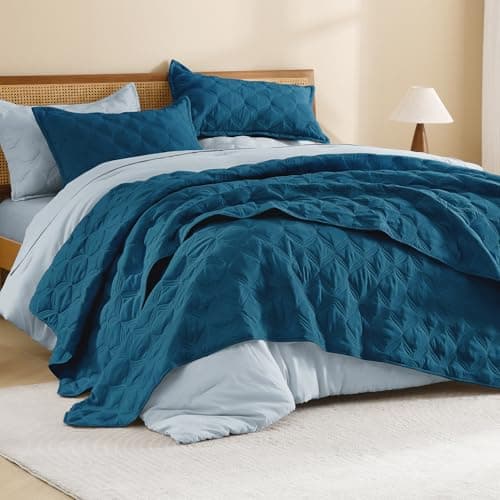 Litanika Queen Size Quilt Bedding Set Teal - Full Lightweight Comforter Bedspreads & Coverlets Turquoise - Bedding Cover Bed Decor All Season - 3 Pieces (1 Quilt, 2 Pillowcases) - Image 1