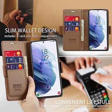 Samsung Galaxy S21 5G Wallet Case with Card Holder RFID Blocking Kickstand Magnetic,Leather Flip Case for Samsung Galaxy S21 5G 6.2 Inch (Fashion Brown) - Image 7