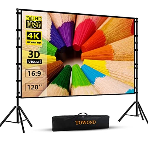 TOWOND Projector Screen and Stand, 120 inch Outdoor Projection Screen, Portable 16:9 4K HD Rear Front Movie Screen with Carry Bag Wrinkle-Free Design for Home Theater Backyard Cinema - Image 1