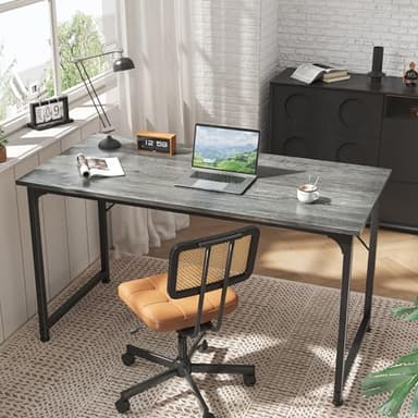 Huuger Computer Desk, 55 Inch Home Office Desk, Gaming Writing Work from Home Study Desk, Large Legroom, Sturdy Metal Frame, Modern Simple, Grey - Image 7