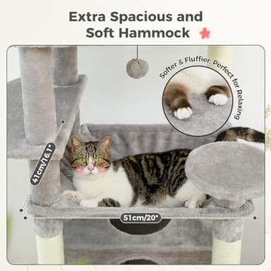 PAWZ Road Large 72 Inch Cat Tree and Tower for Indoor Cats - With Sisal-Covered Scratching Posts, Padded Perches, Condos, and Basket - Gray - Image 4