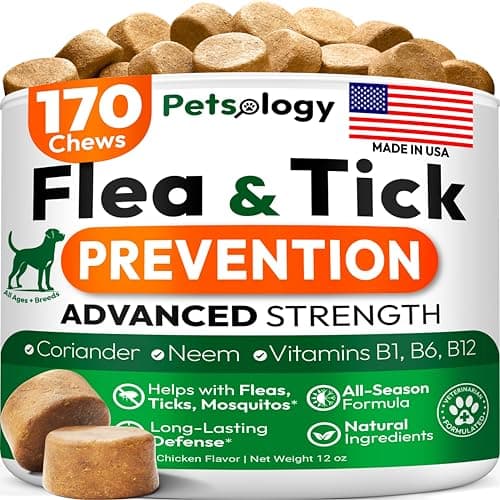 Flea and Tick Prevention for Dogs Pills - Natural Dog Flea & Tick Control - 170 Soft Chewables - Oral Defense Treatment for Dogs Supplement - Vet Formulated Chews - All Breeds & Ages - Made in USA - Image 1