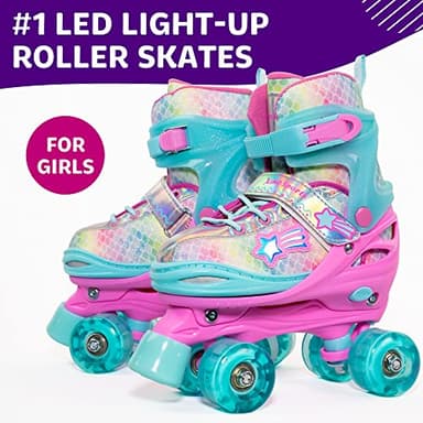 Xino Sports Adjustable Roller Skates for Girls - Fun Illuminating LED Light-Up Wheels, Comfortable Design for Indoor & Outdoor Use (Rainbow, Small - J10-J13) - Image 2