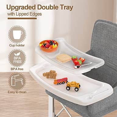 Baby Travel Booster Seat with Double Tray, BabyBond Upgraded Toddler Portable Baby Chair, Booster Seat for Dining Table, Stable and Foldable Booster Baby Chair for Indoor/Outdoor (Grey) - Image 5