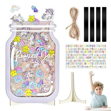 Personalized Magnetic Reward Jar, Unicorn Jar with Colorful Letter Stickers, Ideal for Classroom Reward Jar System, Home Chore and Responsibility Chart, Positive Behavior and Routine Training (32PCS) - Image 1