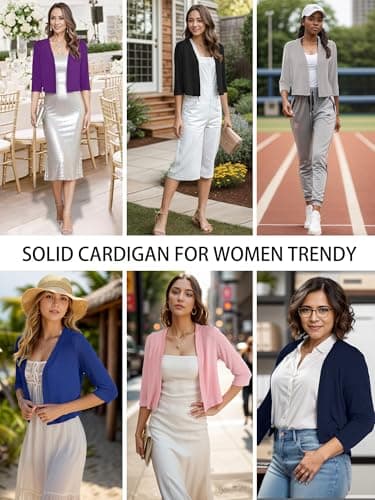 Heymoments Women's Thin Shrugs for Dresses Open Front Coffee Medium Knit 3/4 Sleeve Lightweight Coat Cropped Tops Shawls and Wraps Cardigan Dressy Sweater Clothes - Image 5