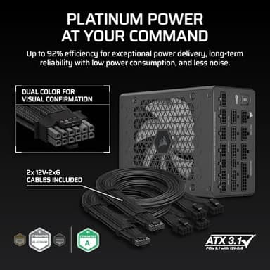 CORSAIR HX1500i (2025) Fully Modular Ultra-Low Noise ATX Power Supply with 12V-2x6 Cable – ATX 3.1 & PCIe 5.1 Compliant, Cybenetics Platinum Efficiency, Fluid Dynamic Bearing Fan – Black - Image 4