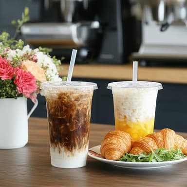 TashiBox 100 sets 24 oz plastic cups with flat lids and straws, smoothie cups with lids and straws, meal prep plastic large cup, clear crystal disposable iced coffee cup with lids - Image 6