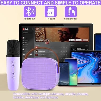 Mini Karaoke Machine for Kids & Adults, Kids Toys for Girls & Boys Gifts, Bluetooth Speaker with 1 Wireless Microphone for Kids Adults Toddler Girls Home Party Birthday Gifts Purple - Image 4