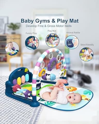 dearlomum Baby Play Mat Gym, Funny Play Piano Tummy Time Activity Mat with 5 Infant Sensory Toys, Music and Lights, Boy & Girl Gifts for Newborns 0 to 3 6 9 12 Months（New Blue） - Image 2