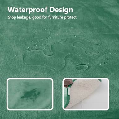 Bigbeer Waterproof Dog Blankets for Small Dogs, Washable Pet Blanket for Indoor Cats, Plush Sherpa Puppy Throw Furniture Protector for Bed Couch Sofa(25"x35",S,Green) - Image 2