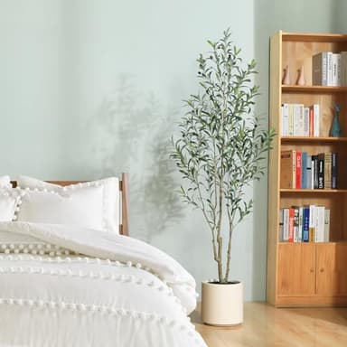 LOMANTO Artificial Olive Trees, 6 ft Tall Fake Olive Trees for Indoor, Faux Olive Silk Tree, Large Olive Plants with White Planter for Home Decor and Housewarming Gift, 1 Pack - Image 9