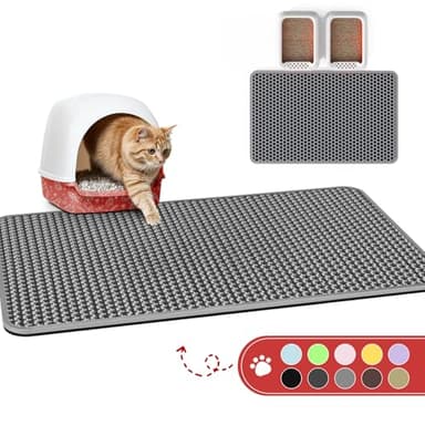 Cat Litter Mat - 46'' x 35'' Small Litter Trapping Mat, Easy to Clean Litter Box Mat, Waterproof, Urine-Proof, Non-Slip Kitty Litter Mats for Floor, Grey - Image 1