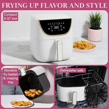 Paris Hilton Air Fryer, Large 6-Quart Capacity, Nonstick Made without PFAS, Touchscreen Display, 8-in-1 (Air Fry, Roast, Broil, Bake, Reheat, Keep Warm, Pizza, Dehydrate), Dishwasher Safe, White - Image 4