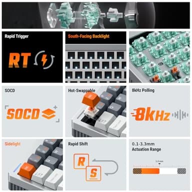 nuphy Halo65 HE Rapid Trigger Gaming Keyboard, 65 Percent 67 Keys Wired Magnetic Switches Keyboard, Hall Effect Keyboard, Hyper-Fast Adjustable Actuation, RGB Hot-swappable, 8K Hz Polling Rate - Image 5