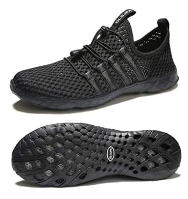 DLGJPA Men's Lightweight Quick Drying Water Shoes for Beach or Water Sports Slip On Walking Shoes AllBlack 10.5